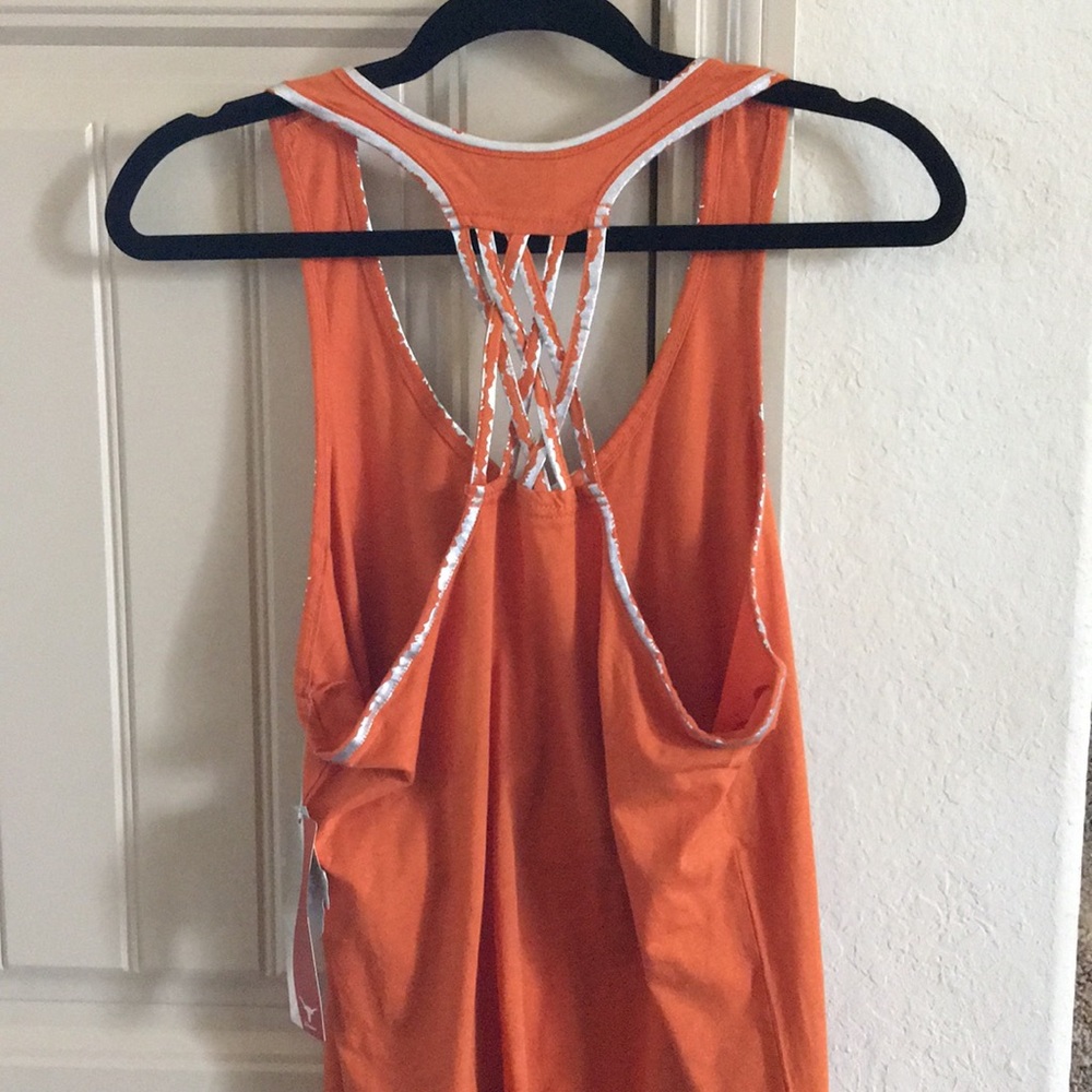 Women’s Orange Sleeveless Tank with Silver Longhorn Logo - Picture 4 of 5